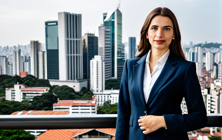 **

"A professional businesswoman in a modest, tailored blazer and trousers, standing confidently in front of the São Paulo skyline during the day, fully clothed, appropriate attire, safe for work, perfect anatomy, natural proportions, professional corporate headshot, high quality"

**