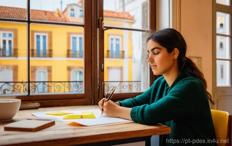 제품디자인 실기시험 체크 포인트 - **Prompt: A thoughtful young female product designer, of Portuguese ethnicity, intensely focused on ...