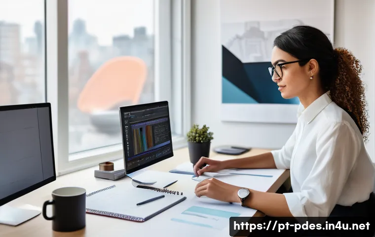 제품디자인 자격증 취득 후 경력 관리 - **Prompt 1: Freelance Product Designer at Work**
"A wide-angle shot of a female product designer...